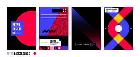 Set of four abstract backgrounds/posters in bright retro styleのイラスト素材