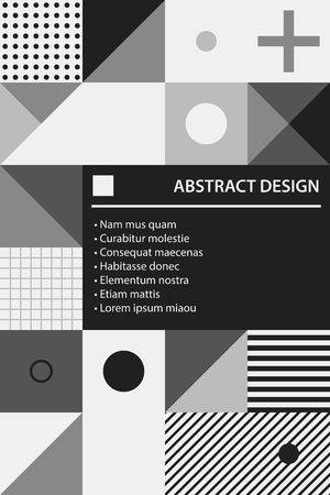 Poster design template with geometric patchwork in black and white style. Abstract vector backgroundのイラスト素材