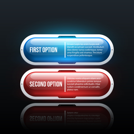 Two glowing options in hi-tech style on black glossy backgroundのイラスト素材