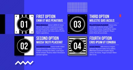 Menu with four options in fancy geometric style on bright blue background