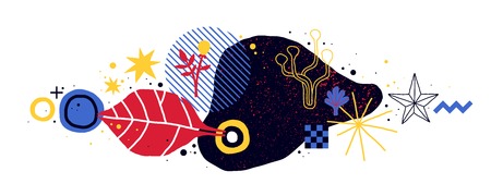 Abstract horizontal composition with geometric and floral elements. Useful for web design, cards, invitations.のイラスト素材