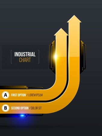 Vector chart template with two round arrows in yellow industrial techno style on dark gray backgroundのイラスト素材