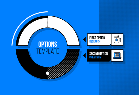 Pie chart infographics template with two segments in fancy geometric style on bright blue backgroundのイラスト素材
