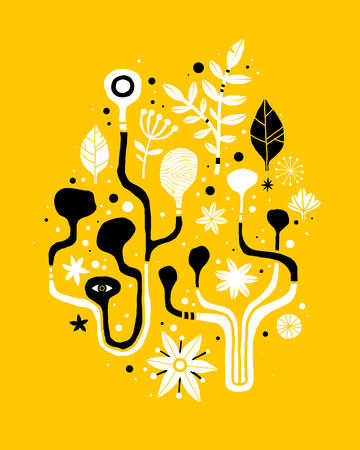 Abstract composition with hand drawn floral elementsのイラスト素材