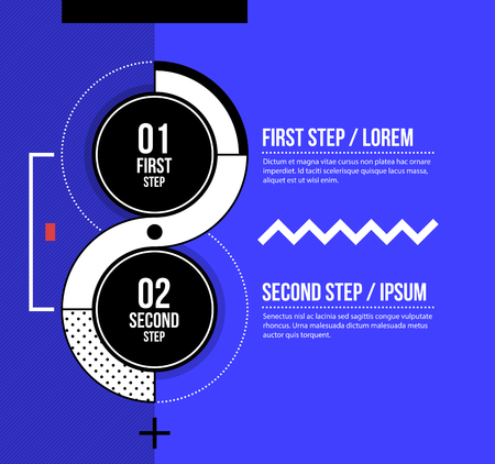 Two round options in fancy geometric style on bright blue backgroundのイラスト素材