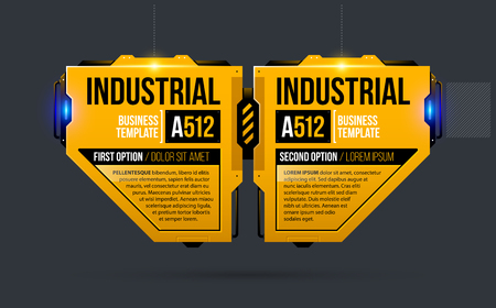 Two options template in yellow industrial techno style on dark gray backgroundのイラスト素材