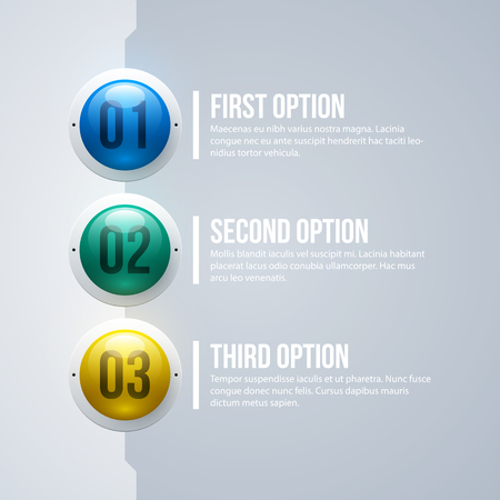 Menu with three colorful spheres in elegant techno style on white backgroundのイラスト素材