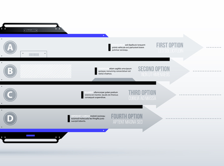 Vector chart. Four futuristic arrows options in clean hi-techno style on white backgroundのイラスト素材