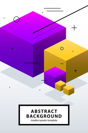 Poster design with colorful isometric cubes in modern style. Abstract background templateのイラスト素材