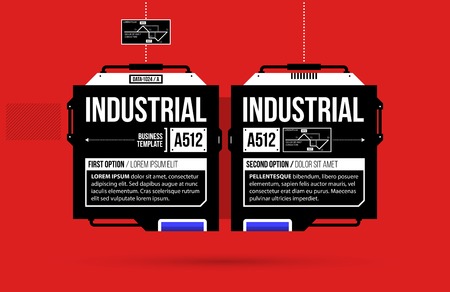 Two options template with hi-tech elements in black and red techno style on flat vibrant backgroundのイラスト素材