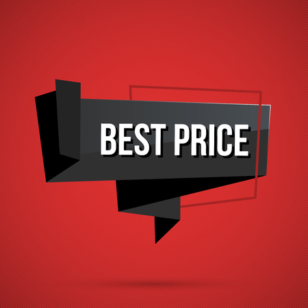 Best price banner template in business origami style on deep red backgroundのイラスト素材