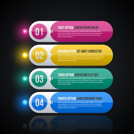 Four round web banners in corporate glossy style on black backgroundのイラスト素材