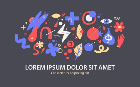 Vector background template with funky hand drawn elements. Useful for party, birthday, invitations and weddings.のイラスト素材