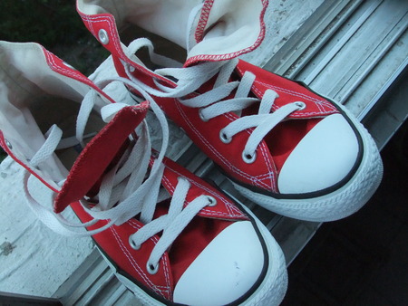Red canvas shoesの写真素材