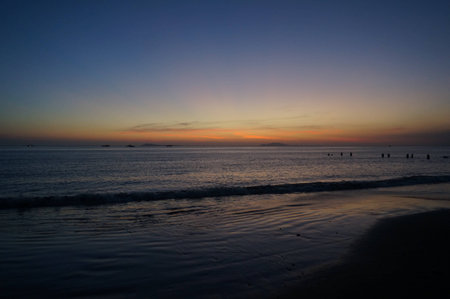 Afterglow of sunset at the seasideの写真素材