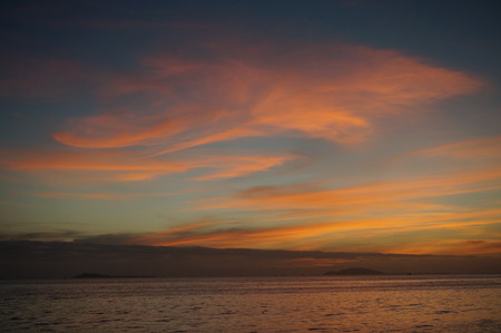 Afterglow of sunset at the seasideの写真素材