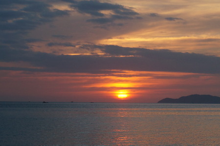 Afterglow of sunset at the seasideの写真素材