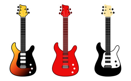 Set of various colors of bass guitar (5 string)のイラスト素材