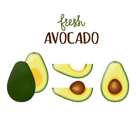 Set of Fresh Avocado Slices. Flat Icons.のイラスト素材