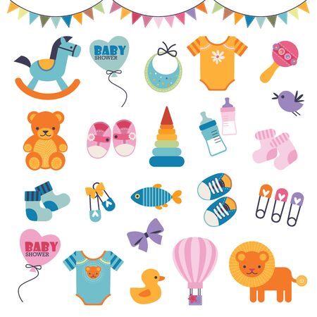Set of Sweet and Beautiful Icons for Baby Shower Eventのイラスト素材