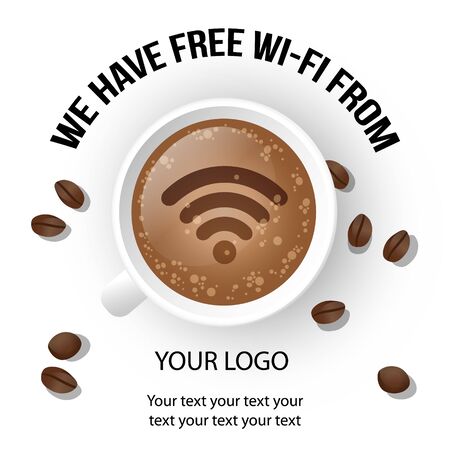 Cup of Fresh Coffee with Internet Wireless Advertismentのイラスト素材