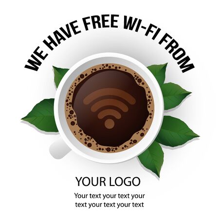 Cup of Fresh Coffee with Internet Wireless Advertismentのイラスト素材