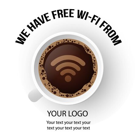 Cup of Fresh Coffee with Internet Wireless Advertismentのイラスト素材
