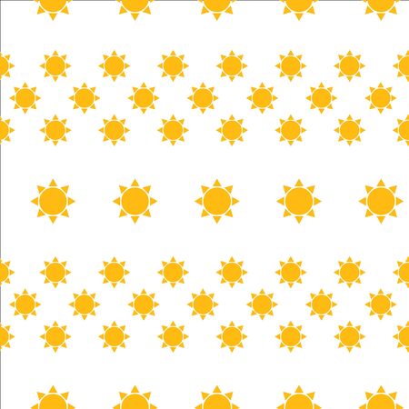 Seamless Pattern with Summer Sun Simple Icons on White. Vector Illustration. Flat Style. Decorative Summer Design for Textile, Wrapping Paper, Wall Paper, Beautiful Backgound Decoration..のイラスト素材