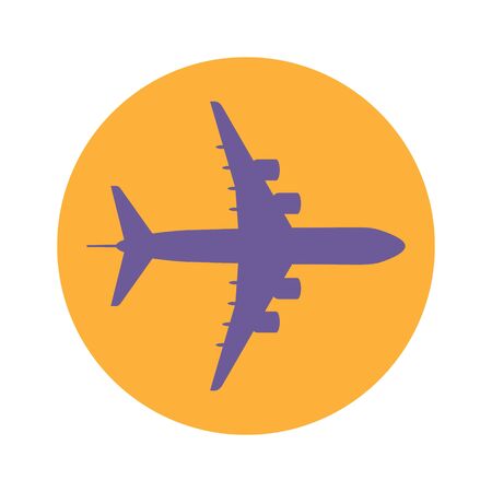 Airplane Violet Simple Icon on Yellow Backgroundのイラスト素材