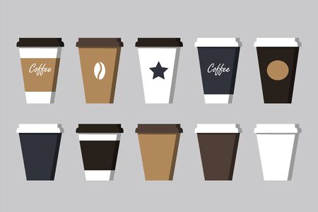 Set of Coffee Cup Icons Mockup Template Take Awayのイラスト素材
