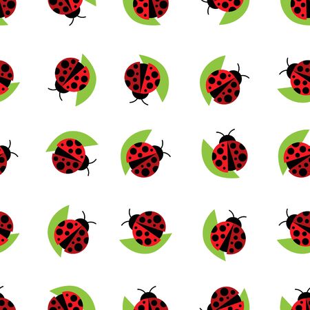 Seamless Pattern with Ladybug or Ladybird Beautiful Background Flat Graphic Styleのイラスト素材