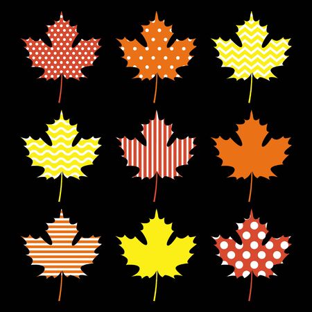Set of Autumn Maple Leaf. Vector Illustration. Flat Cartoon Style. Autumn Design Collectionのイラスト素材