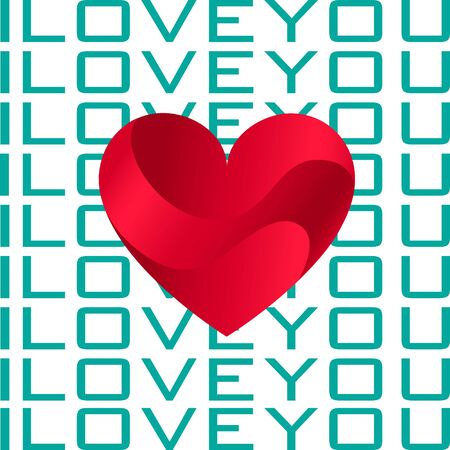 I love you Card with Beautiful Red Heart Icon. Vector Illustration. Realistic Paper Cut Style. Decorative Design for Marriage, Dating, Happy Valentines Day Card.のイラスト素材
