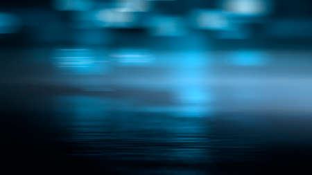 Dark street wet asphalt reflections of rays in the water Abstract dark blue background smoke smog Empty dark scene neon light spotlightsの写真素材