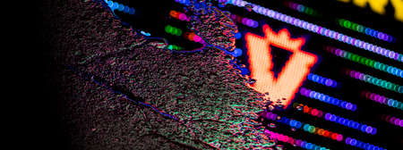 Dark street wet asphalt reflections of rays in the water Abstract dark blue background smoke smog Empty dark scene neon light spotlightsの写真素材