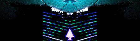 Dark street wet asphalt reflections of rays in the water Abstract dark blue background smoke smog Empty dark scene neon light spotlightsの写真素材