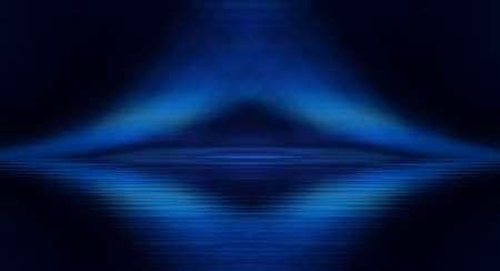 Dark background with lines and spotlights, neon light, night view. Abstract blue background. Empty neon scene with rays, blur, night view.の写真素材