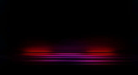 Dark background with lines and spotlights, neon light, night view. Abstract blue background. Empty...