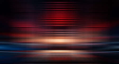 Dark background with lines and spotlights, neon light, night view. Abstract blue background. Empty neon scene with rays, blur, night view.の写真素材