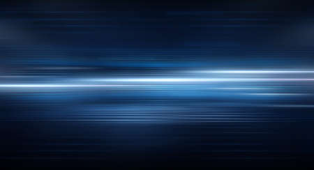 Dark background with lines and spotlights, neon light, night view. Abstract blue background. Empty neon scene with rays, blur, night view.の写真素材