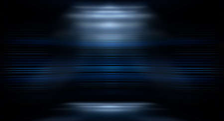 Dark background with lines and spotlights, neon light, night view. Abstract blue background. Empty neon scene with rays, blur, night view.の写真素材