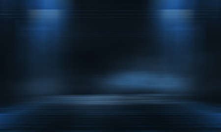 Dark background with lines and spotlights, neon light, night view. Abstract blue background. Empty neon scene with rays, blur, night view.の写真素材