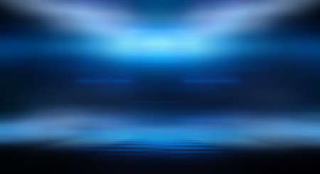 Dark background with lines and spotlights, neon light, night view. Abstract blue background. Empty neon scene with rays, blur, night view.の写真素材