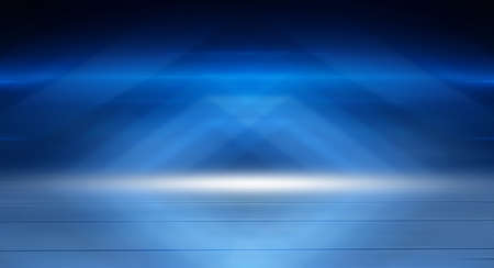 Dark background with lines and spotlights, neon light, night view. Abstract blue background. Empty neon scene with rays, blur, night view.の写真素材