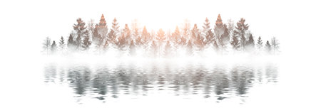 Foggy dark forest. Top view, fog, smog. Wild forest nature, forest landscape, landscape. Abstract fantasy forest. tidewater green. Dark forest, night view, seen from above.の写真素材