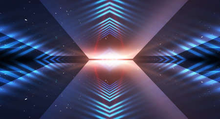 Abstract dark futuristic blue night background. Rays and lines, lightning, lights. Blue neon light,...