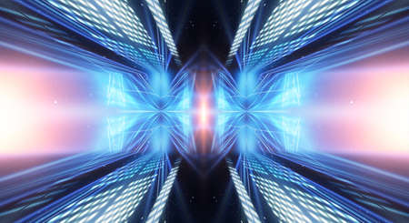 Abstract dark futuristic blue night background. Rays and lines, lightning, lights. Blue neon light,...