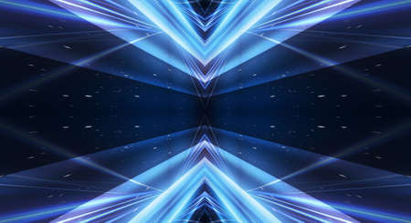 Abstract dark futuristic blue night background. Rays and lines, lightning, lights. Blue neon light,...