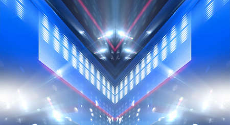Dark background with lines and spotlights, blue neon light, night view. Abstract blue background....