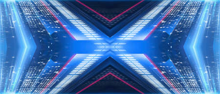 Dark background with lines and spotlights, blue neon light, night view. Abstract blue background....